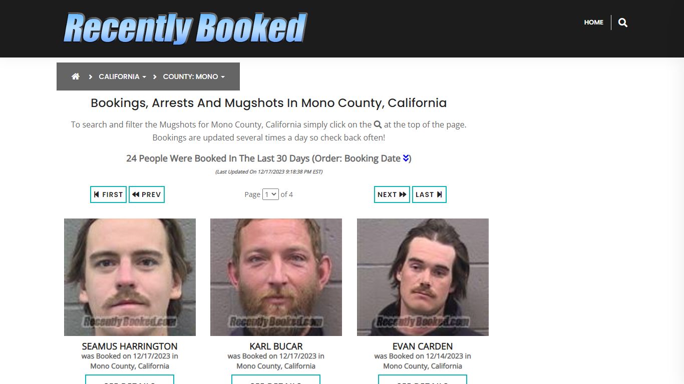 Recent bookings, Arrests, Mugshots in Mono County, California